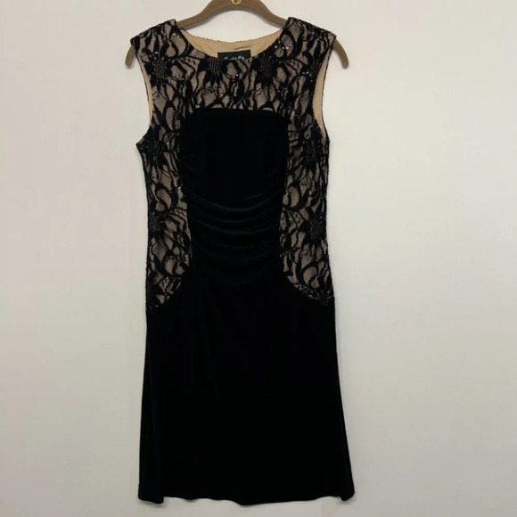 Scarlett Night Dress Black Lace Midi Size 6 Sheath Stretch - Picture 1 of 6